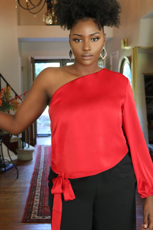 Simone Red One Shoulder Satin Top