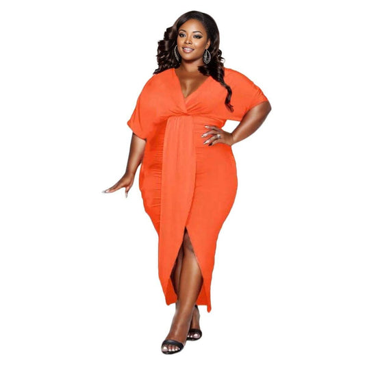Bright Orange Hip Pleat Dress