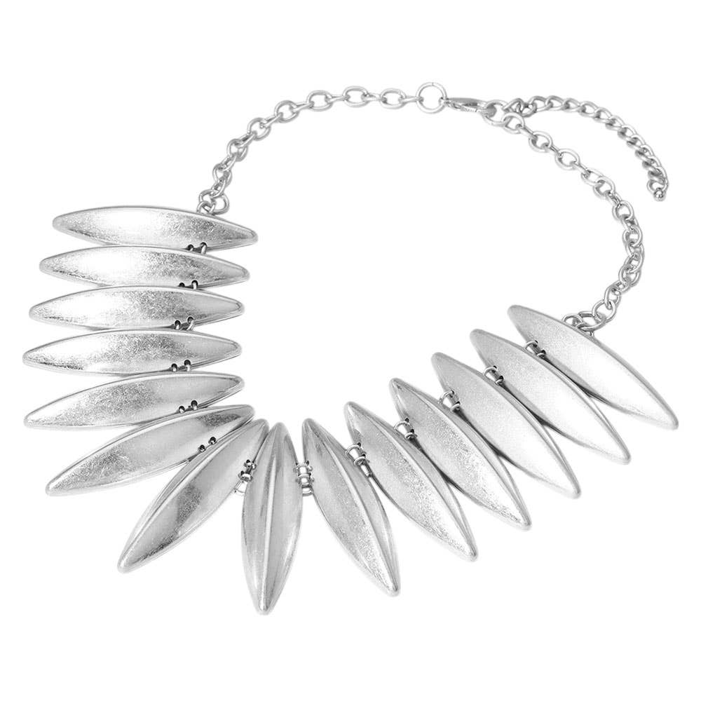Bold Brushed Metal Spike Link Statement Necklace