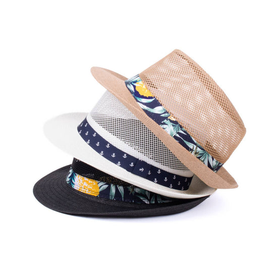 Men Cooling Mesh Banded Fashion Fedora Hat