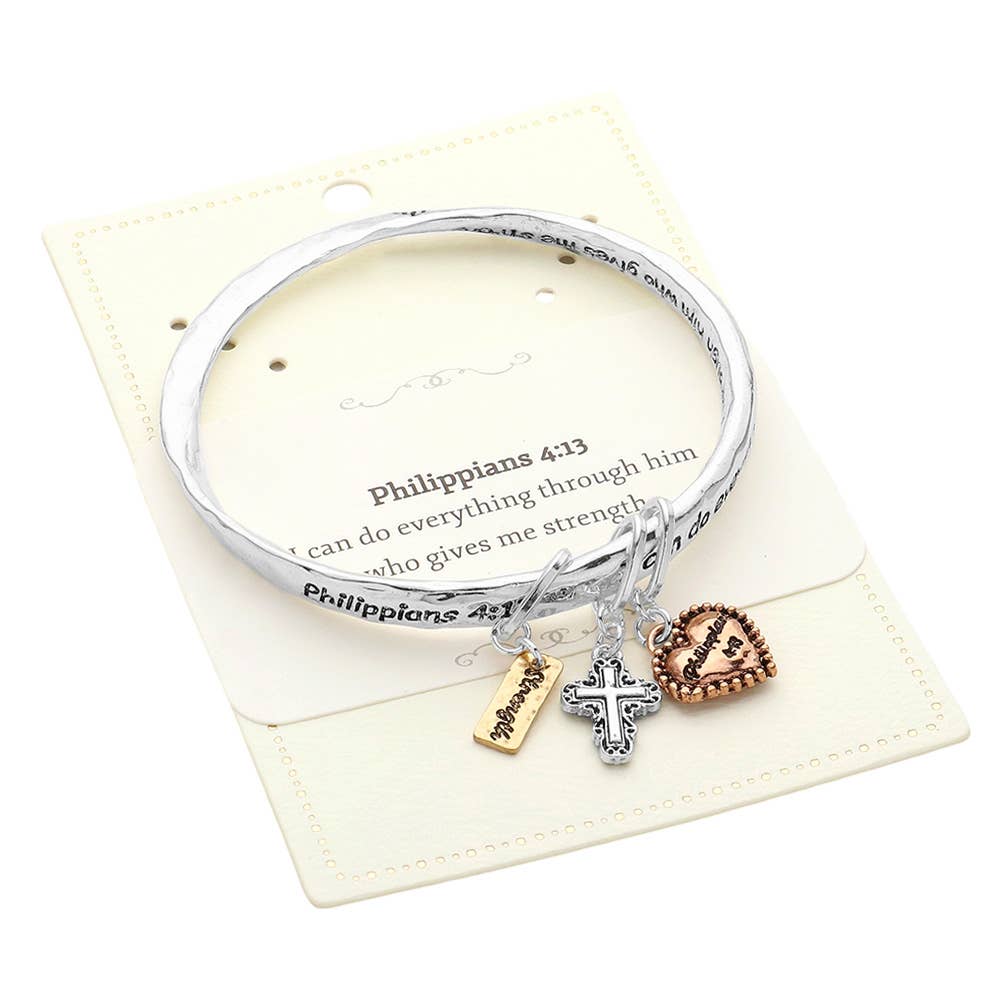 Philippians 4:13 Religious Message Metal Bangle Bracelets