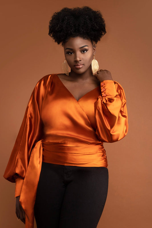 Sophia Ember Satin Wrap Top