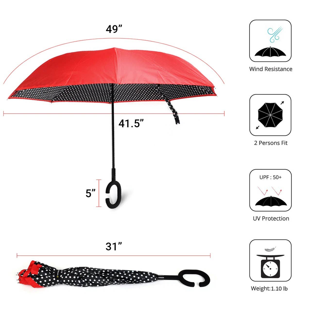 Polka Dot Double Layer Inverted Umbrella