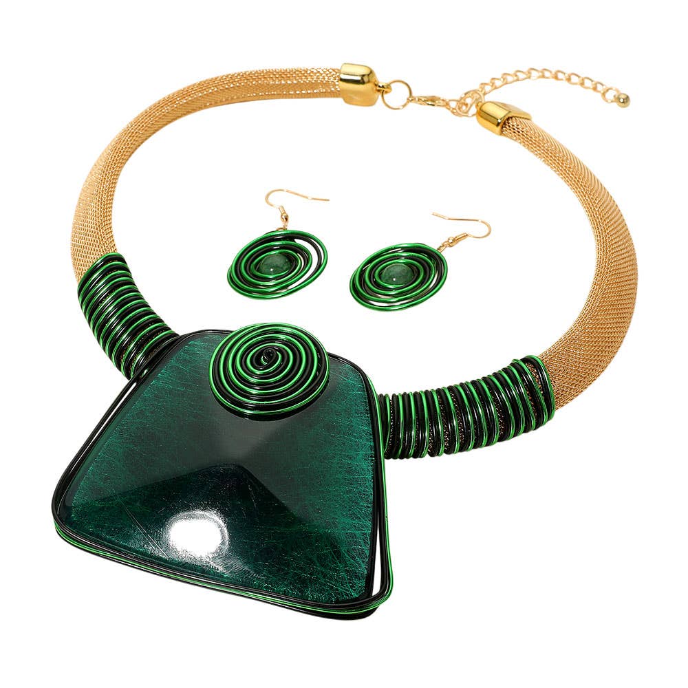 Bold Resin Geometric Pendant Accent Statement Necklace