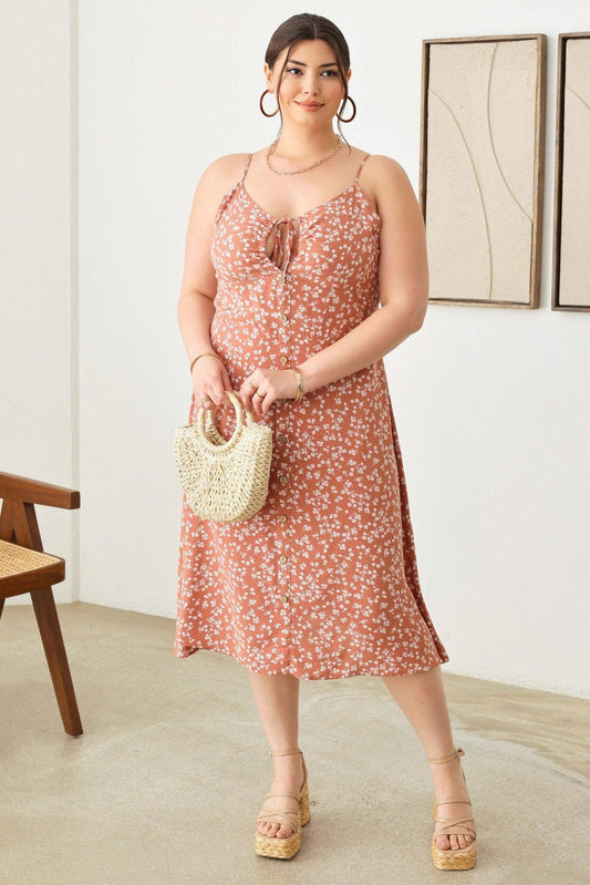Boho Floral buttoned Midi Dress