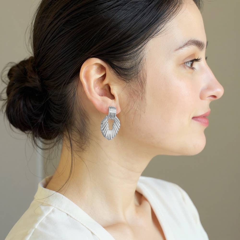 14K Gold Dipped Ribbed Teardrop Doorknocker Earrings