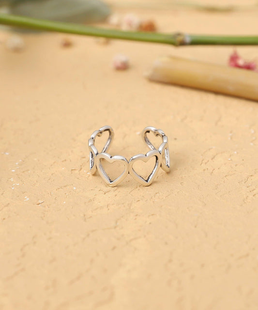 Unique Hearts Pattern Silver Wrap Ring - Free Size