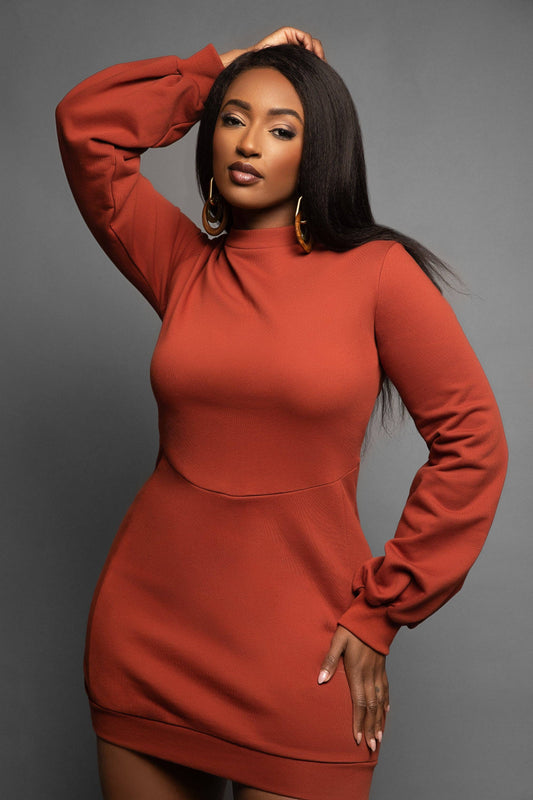 Kayla Clay Red Puff Sleeve Mini Dress