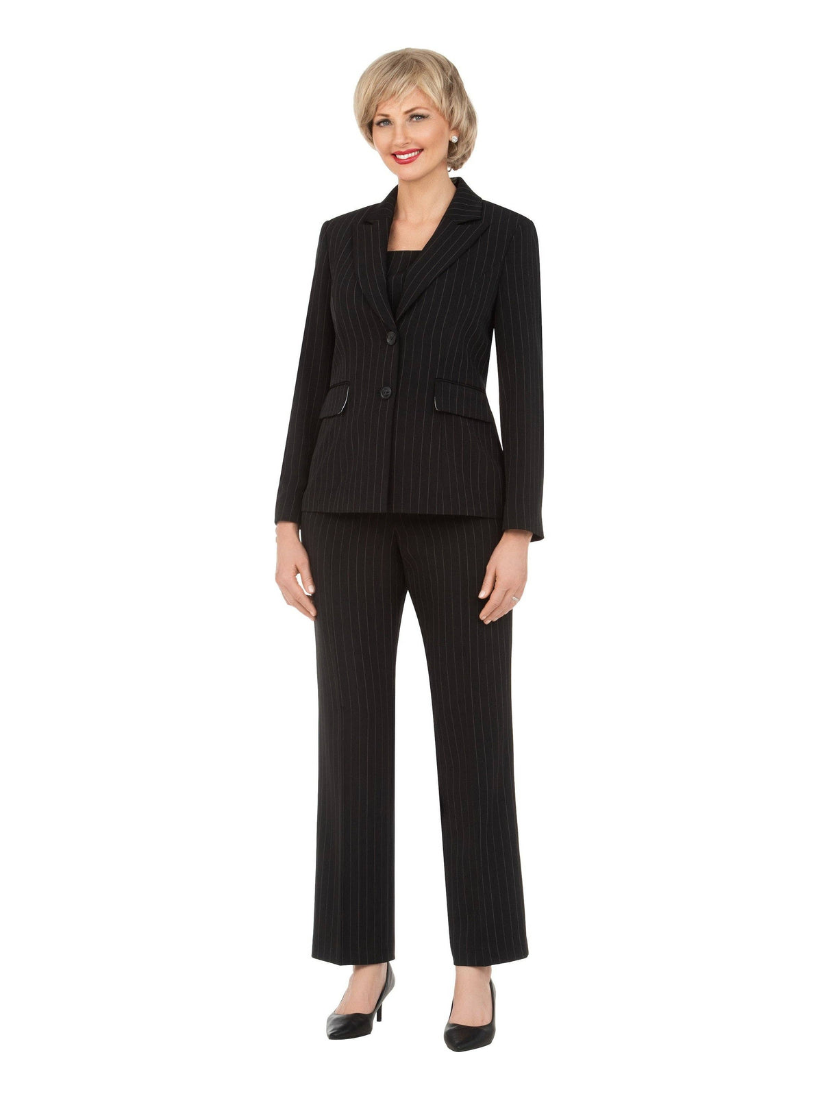 2pc Notch Collar Jkt+Pants Suit-Plus
