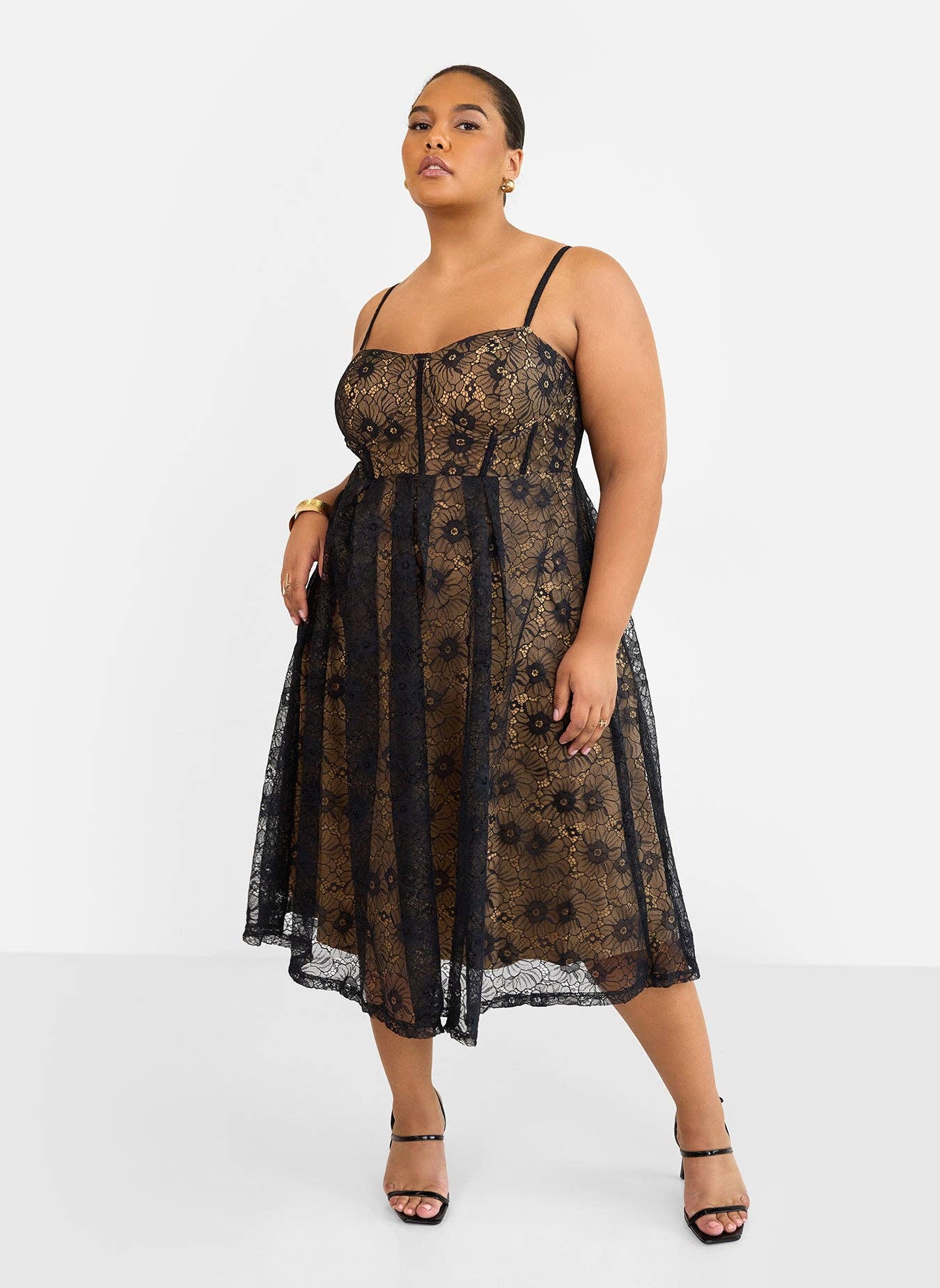 lace overlay midi dress Matilda Frill Trim Lace Overlay Midi Dress Floral White