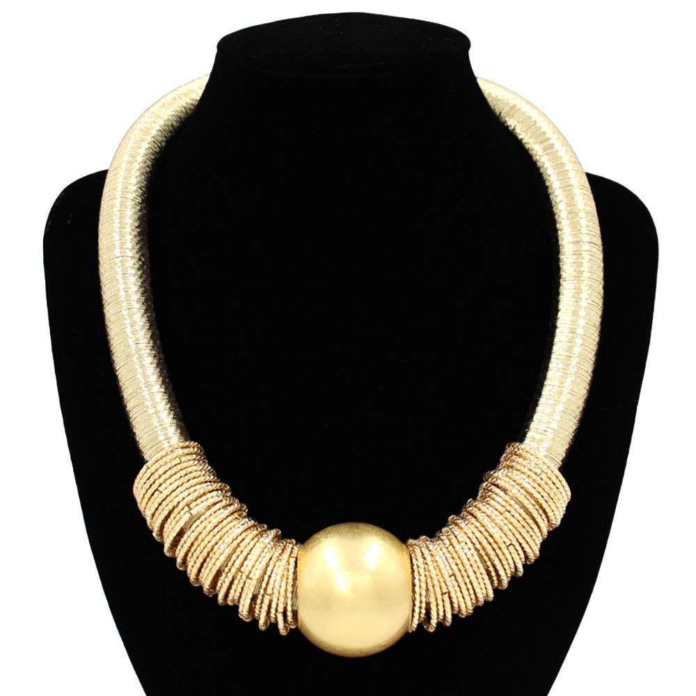 Modern Metallic Coil Statement Necklace
