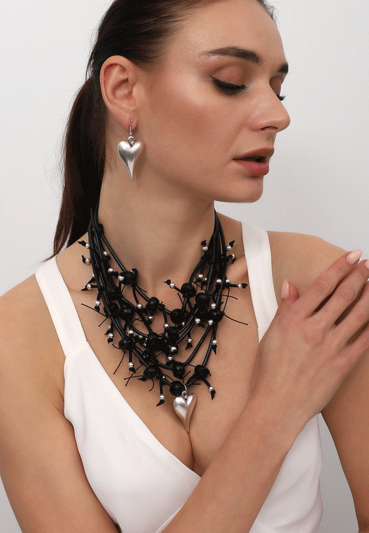 Handmade silvertone heart necklace and earrings jewelry set