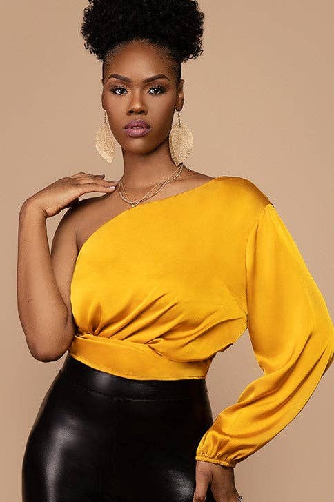 Simone Golden One Shoulder Satin Top