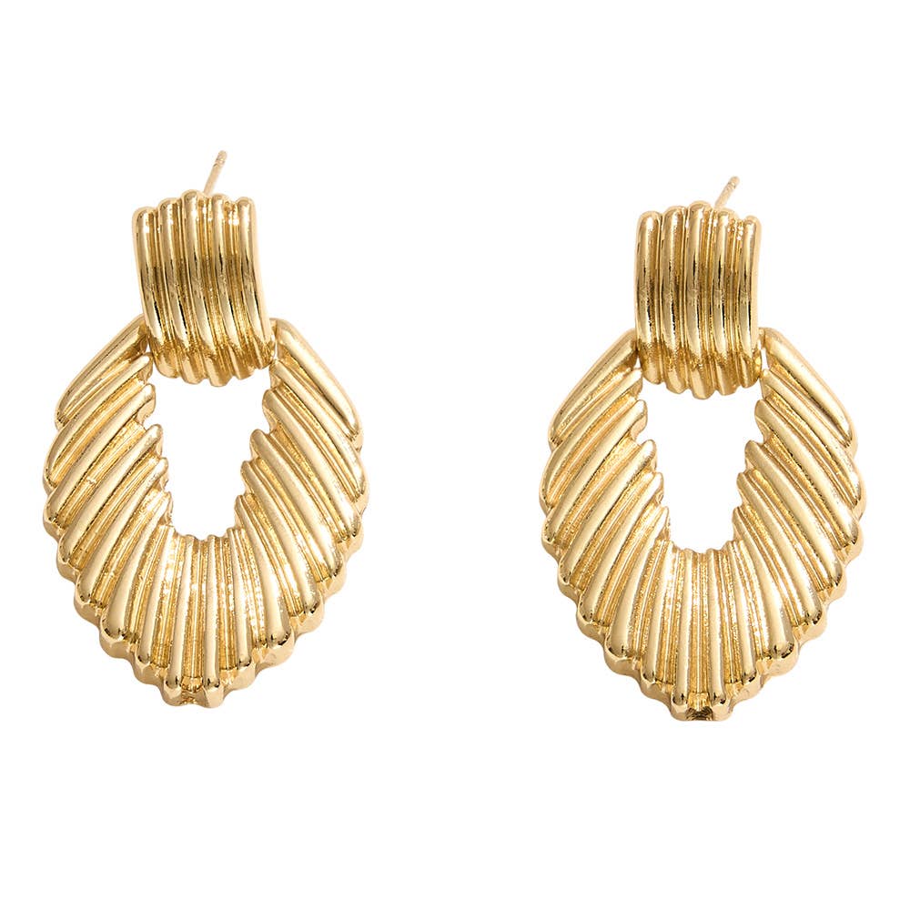 14K Gold Dipped Ribbed Teardrop Doorknocker Earrings
