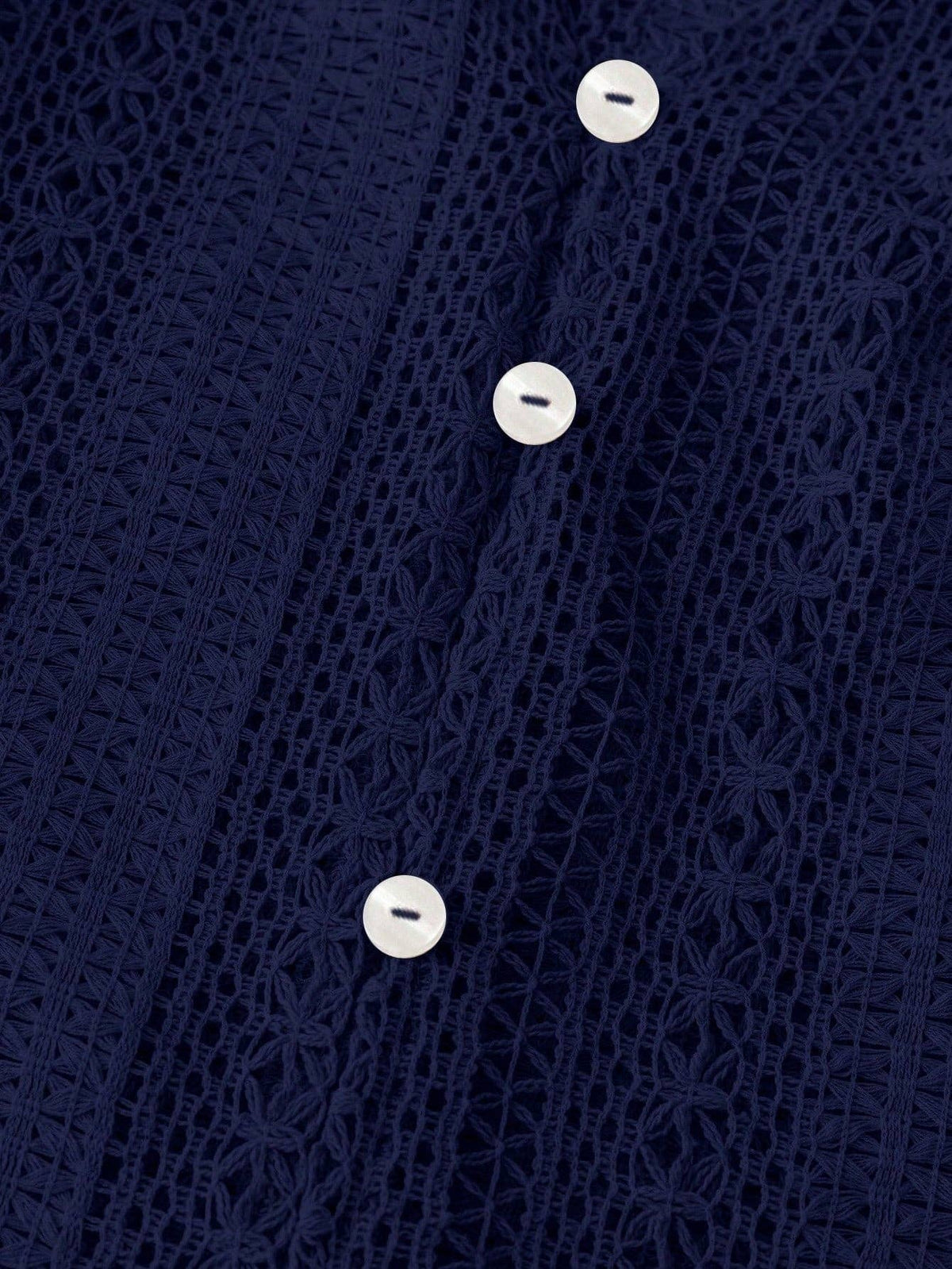 Hollow Knit V Neck Button Front Lace Blouse for Women