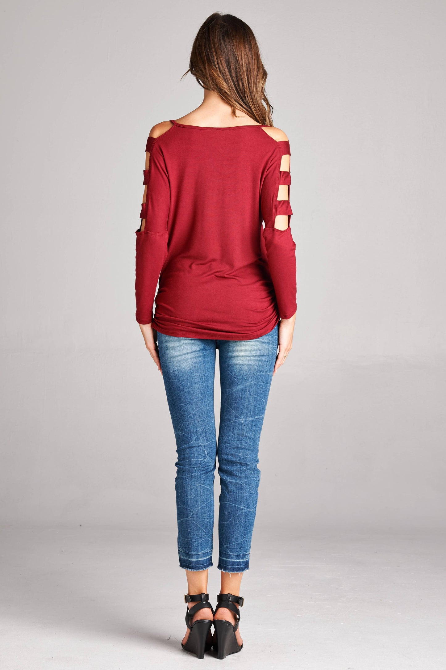 Strap Detail Long Cold Sleeves Tops