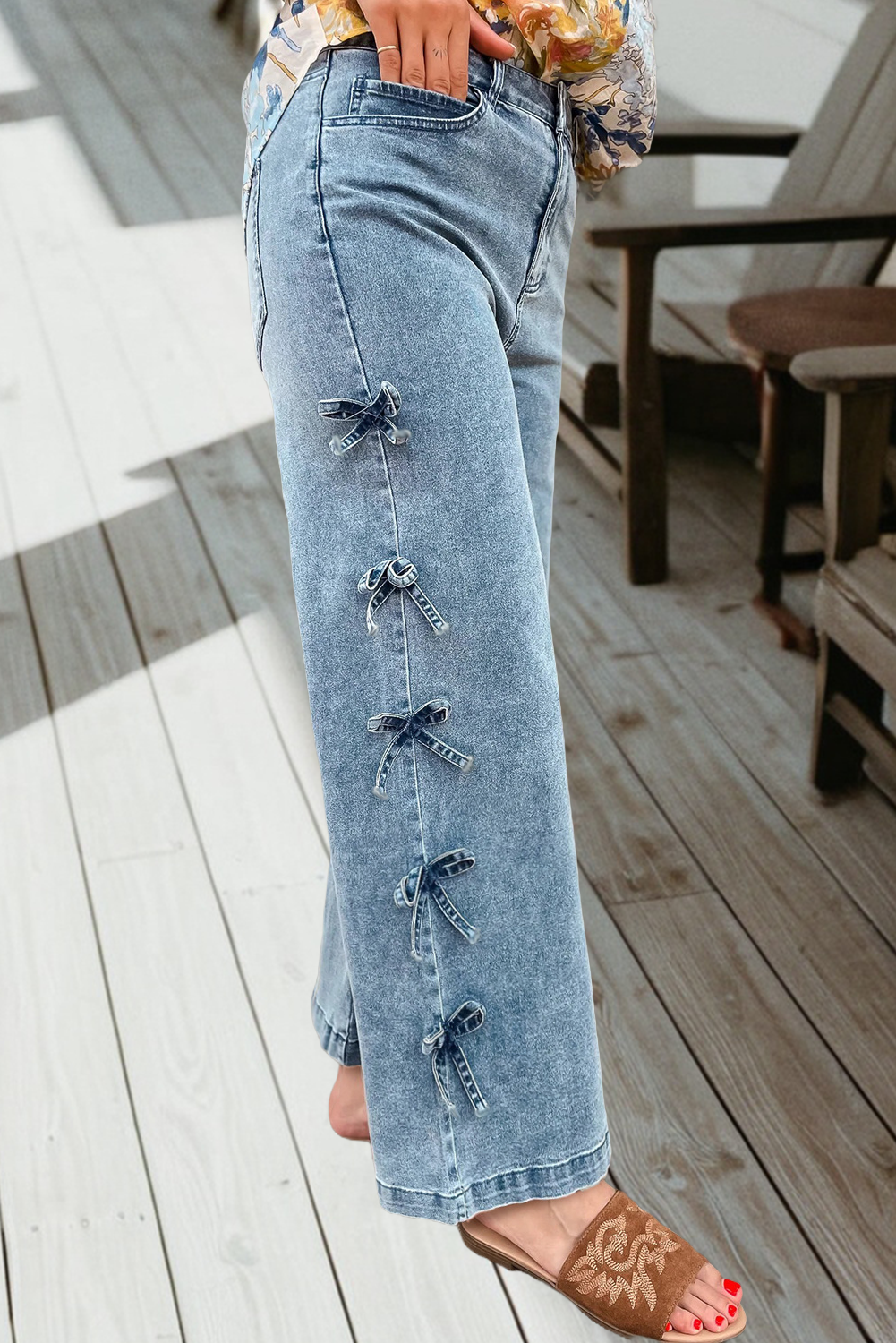 Charming Bow Detail Straight Leg Jeans