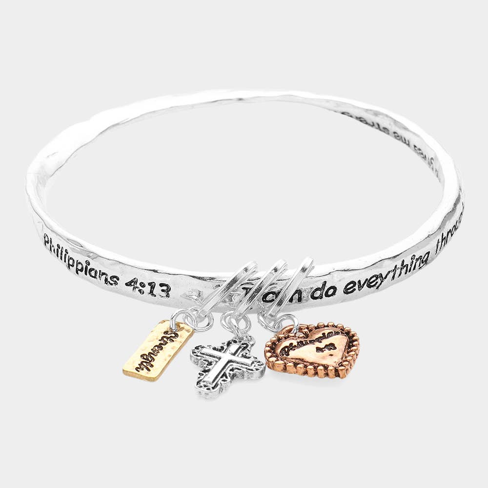 Philippians 4:13 Religious Message Metal Bangle Bracelets