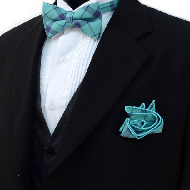 Plaid   Cotton Bow Tie & Pocket Square