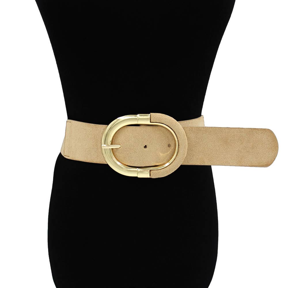 Wide Oval Buckle Accent Waist Elastic Belt