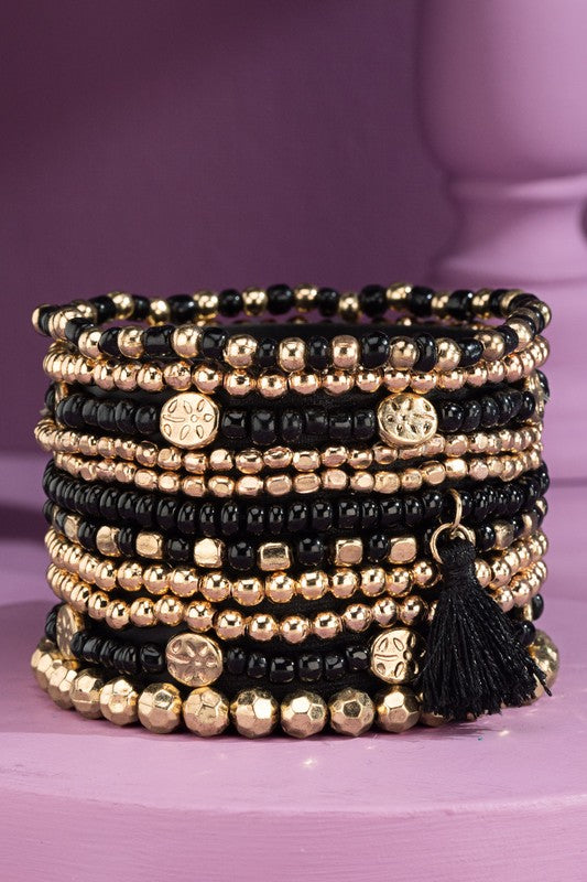 12 Layered Mixed Bead Stretch Bracelet Set