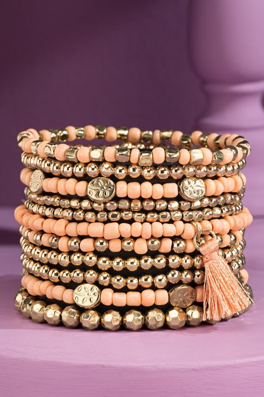 12 Layered Mixed Bead Stretch Bracelet Set