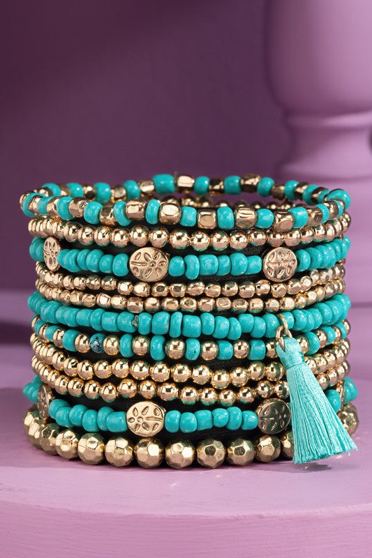 12 Layered Mixed Bead Stretch Bracelet Set