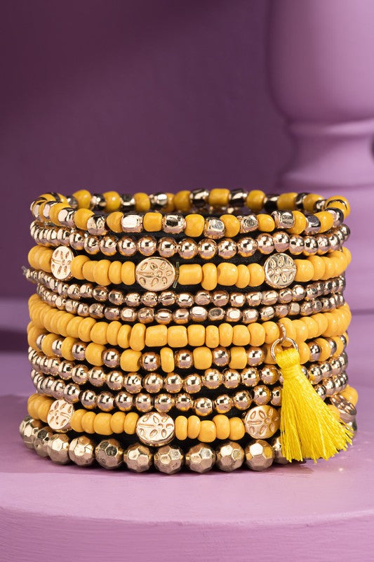 12 Layered Mixed Bead Stretch Bracelet Set