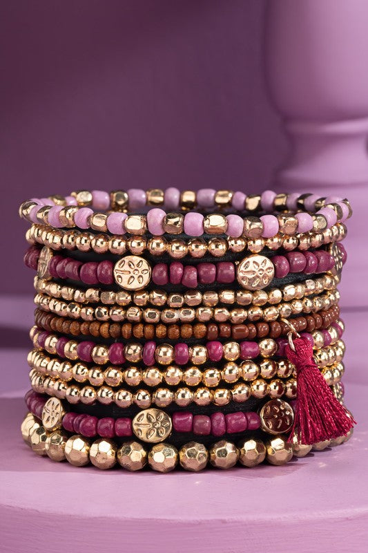 12 Layered Mixed Bead Stretch Bracelet Set