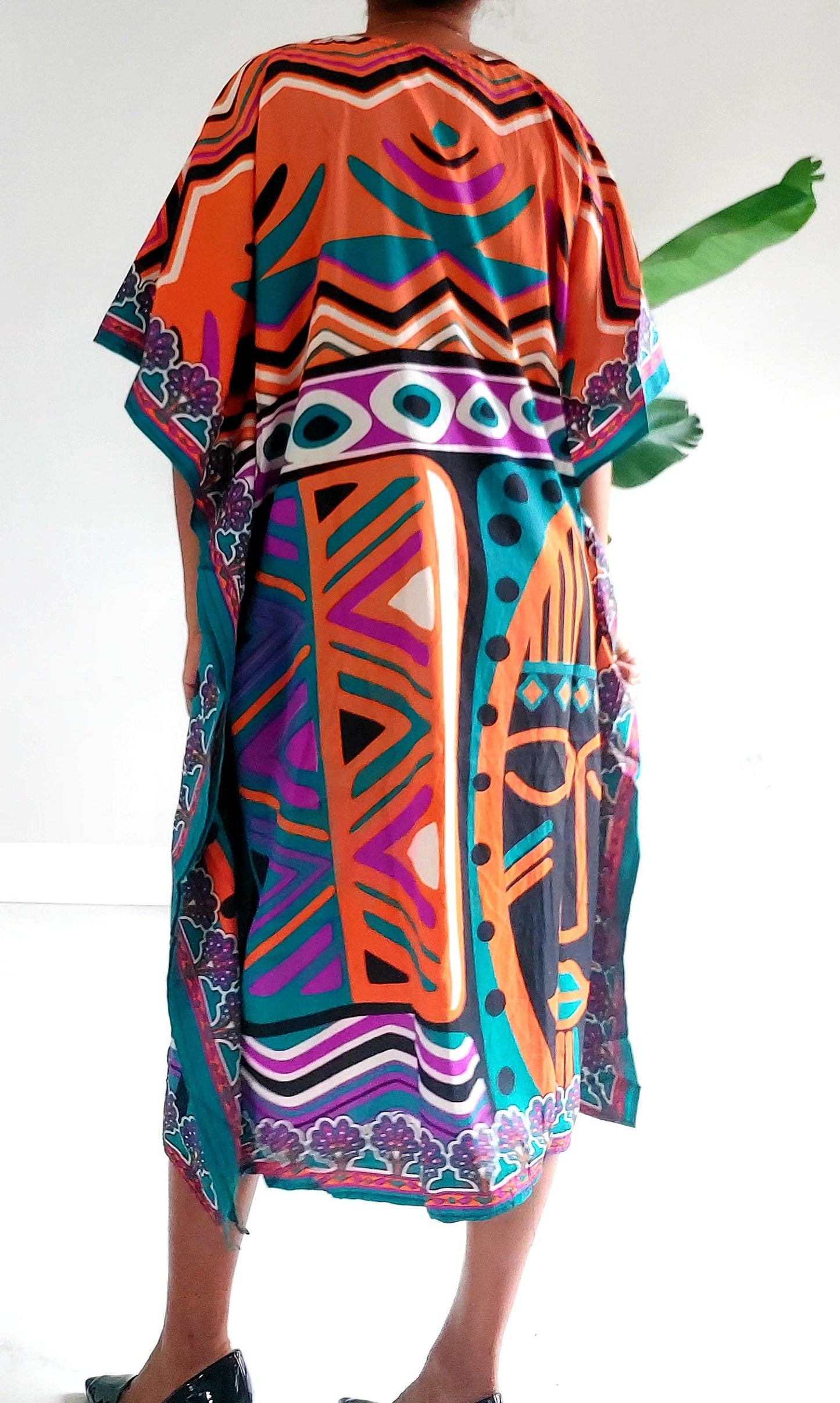 Afro Print Middi Kaftan Dress