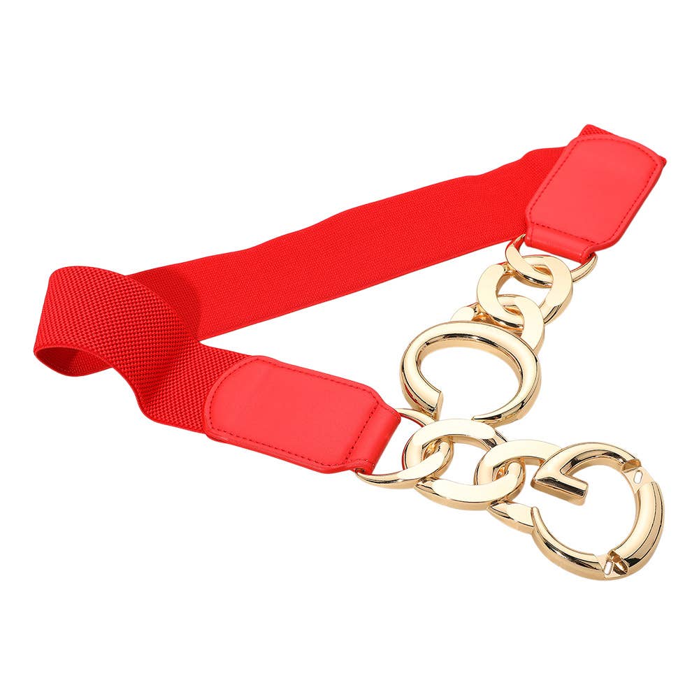 Double Metal Ring Chain Buckle Accent Elastic Waist Belt