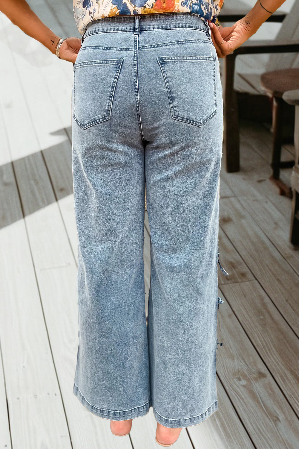 Charming Bow Detail Straight Leg Jeans