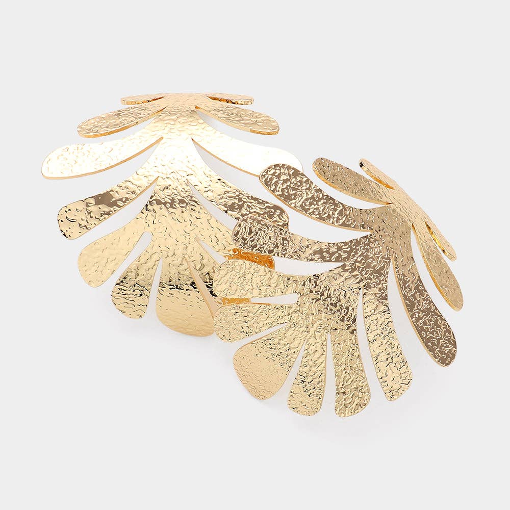 Oversized Textured Metal Tropical Leaf Earrings