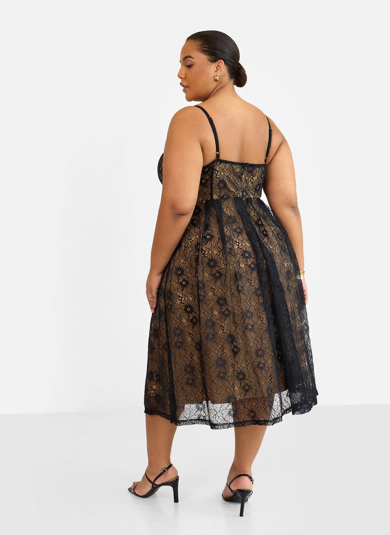 Lorelei Lace Overlay Midi A Line Dress - Black