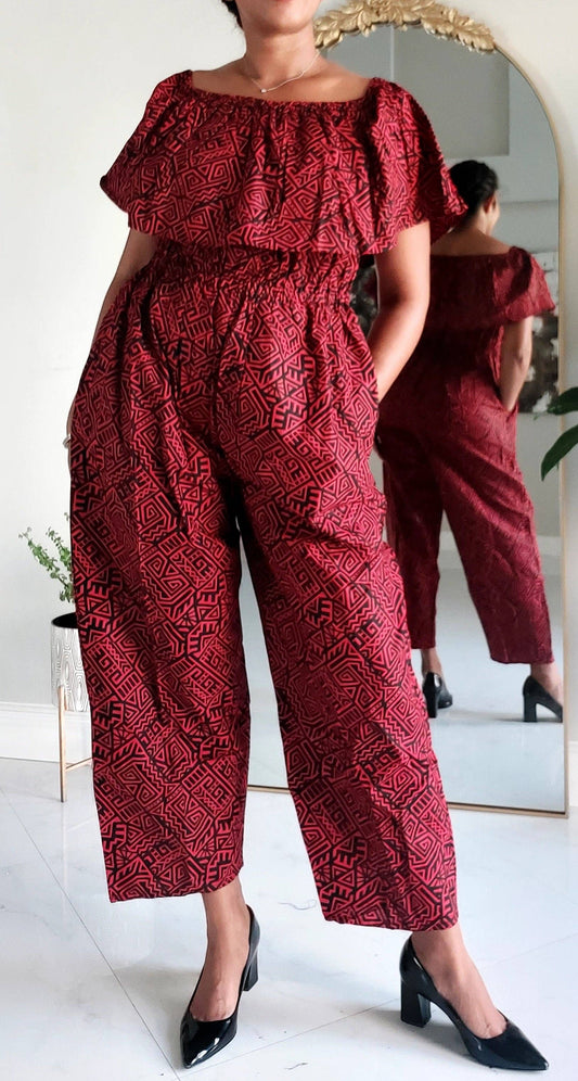 Full Romper / Junpsuit Red/Black -1123