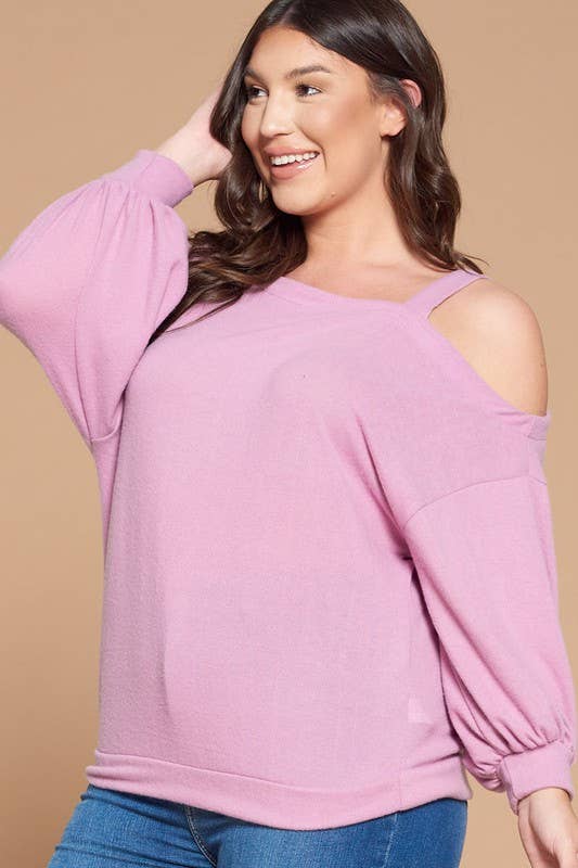 Solid Hacci Brush Cold Shoulder Top