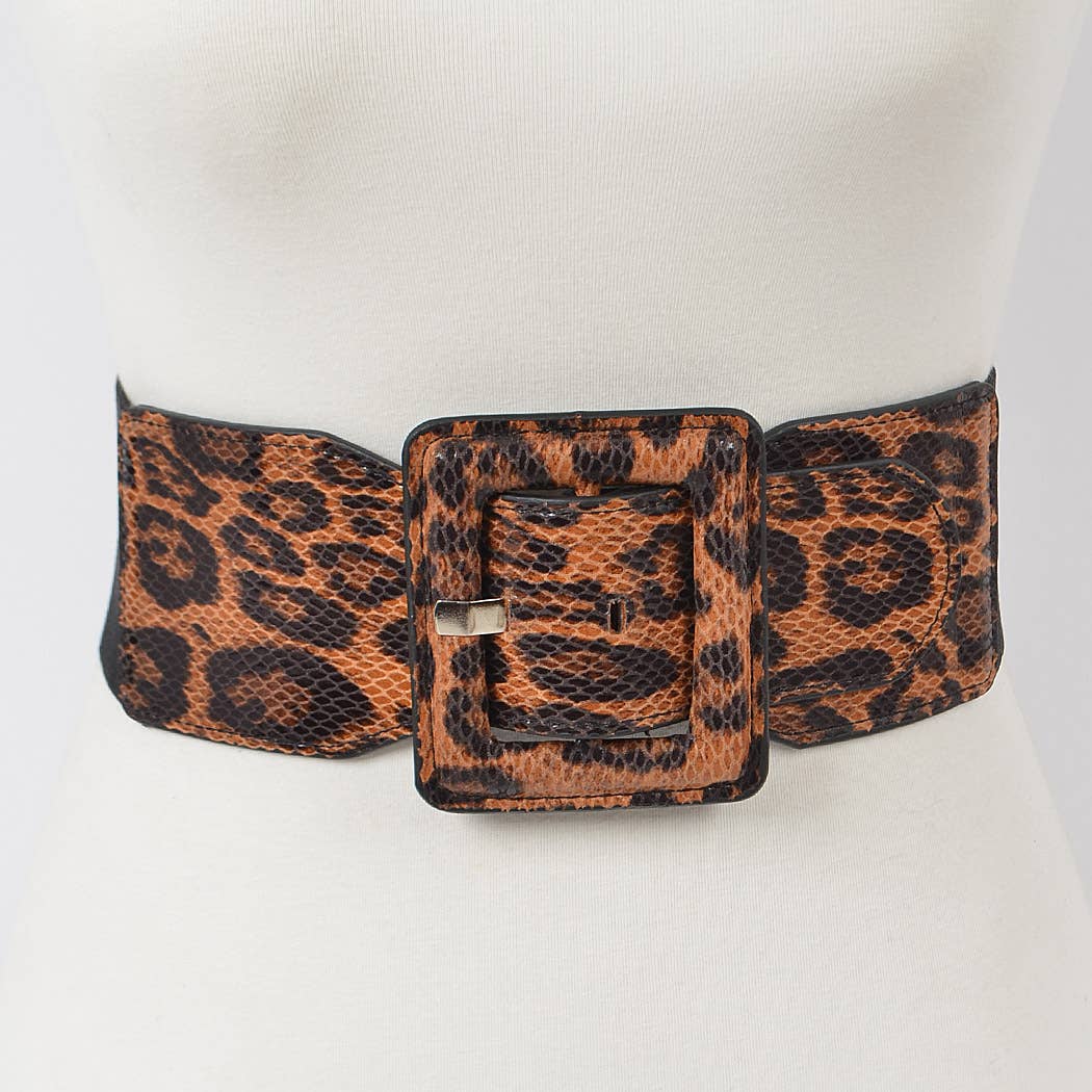 Leopard Faux leather Plus Size Elastic Belt