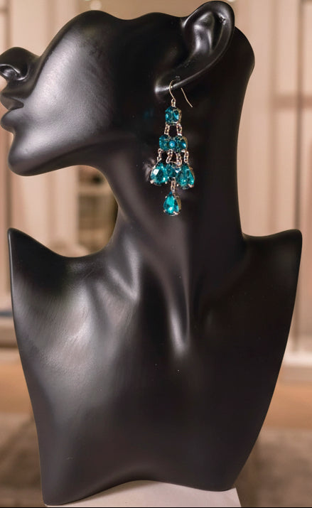 Green Crystal Tassel Drop Earrings