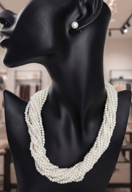 Twisted Pearl Layered Necklace-Short
