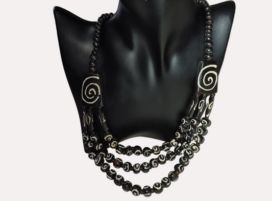Black Brown and Bone Resin Layered Necklace
