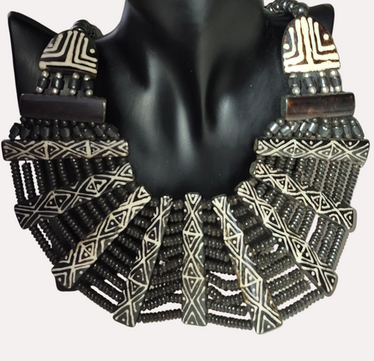 Black Brown and Bone Wood Necklace