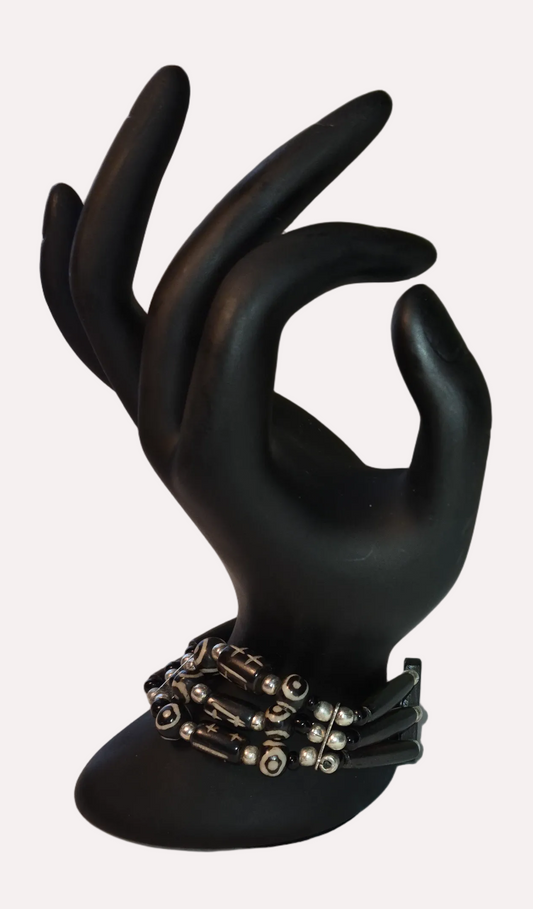 Black Brown and Bone Resin Layered Bracelet