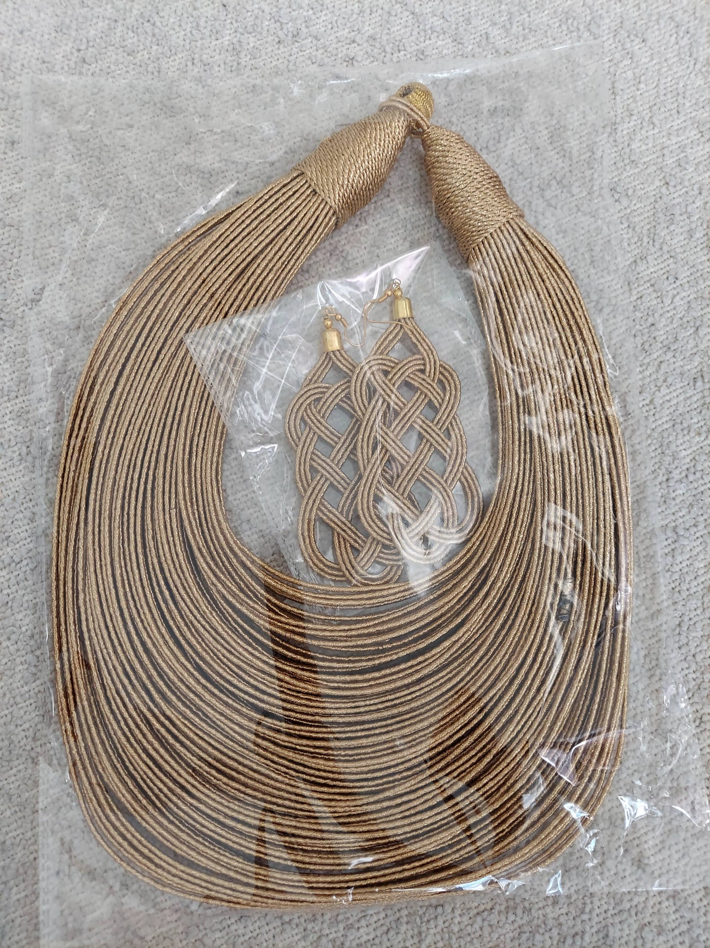 Rope Layered Necklace & Earrings Set Gold