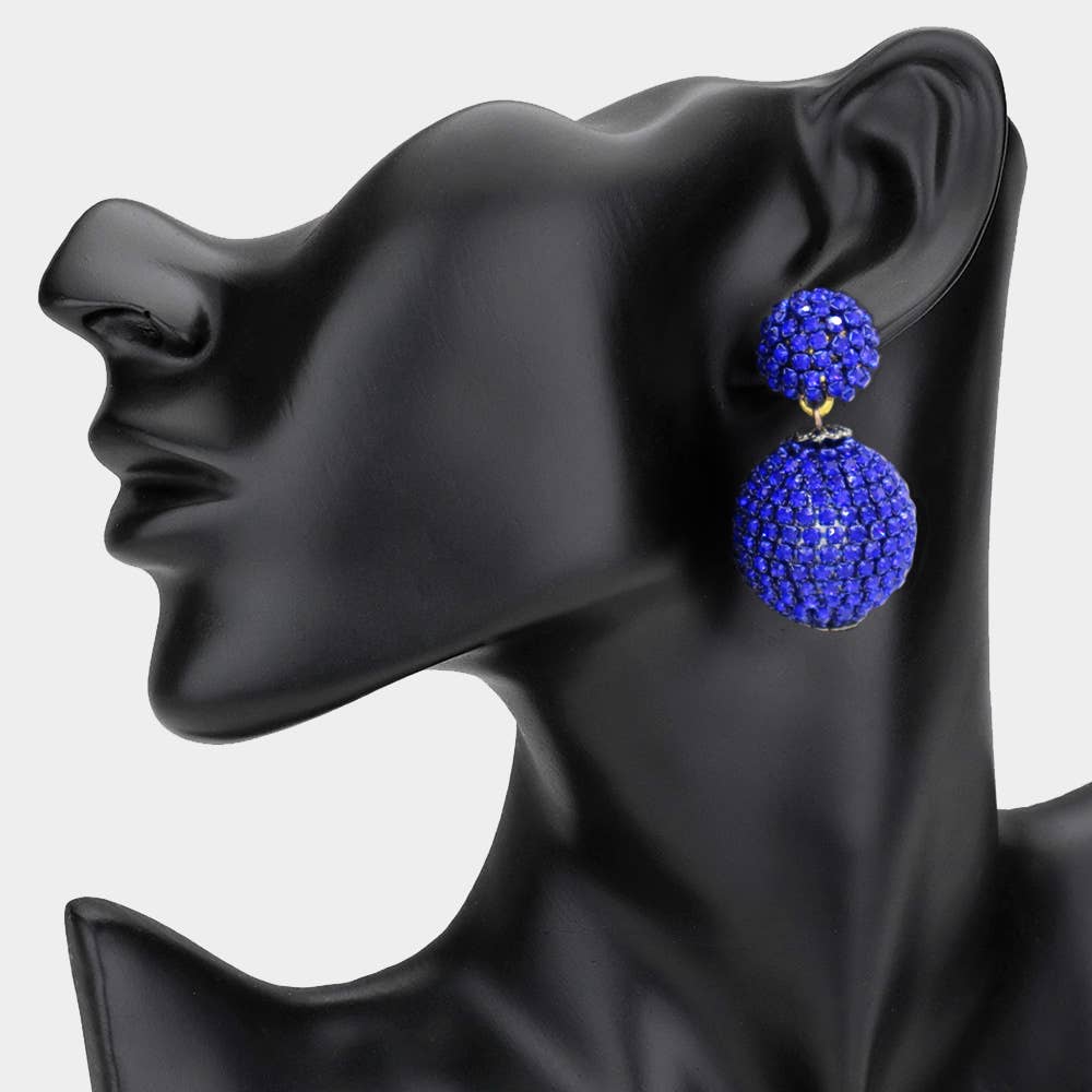 Double Rhinestone Ball Dangle Evening Earrings