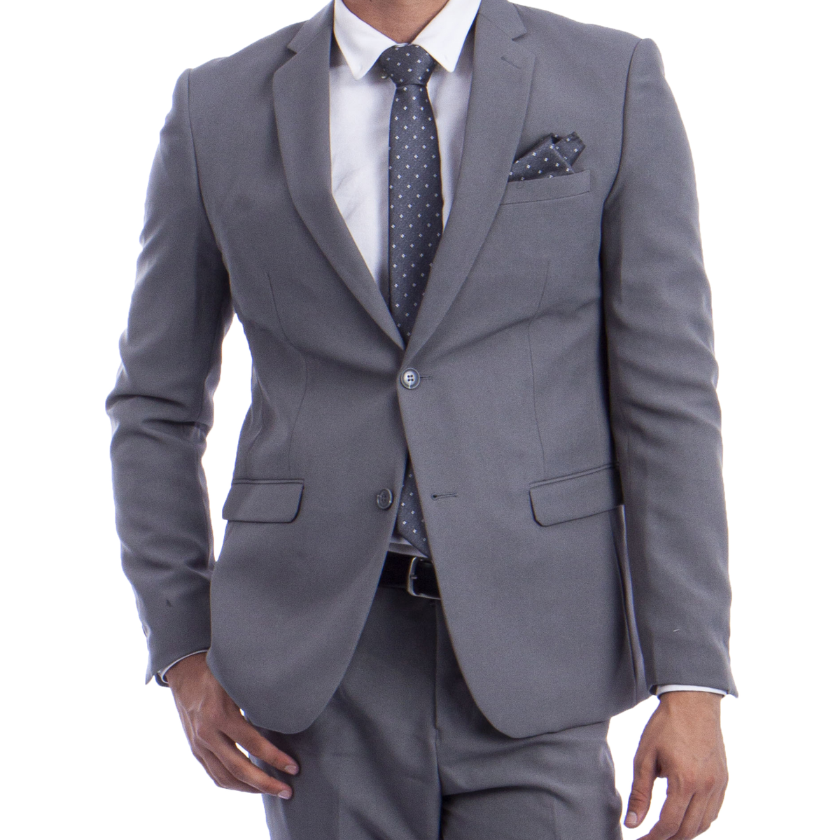 Light Grey Polyester Hybrid Fit Mens Suit 2pc by Vitto