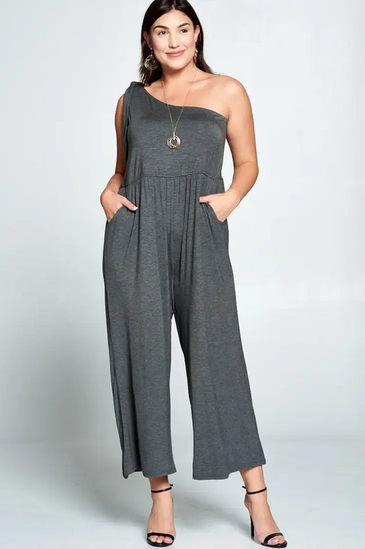 Plus Size Charcoal One Shoulder Jumpsuit