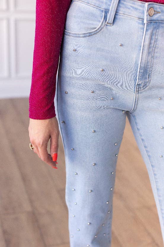 Light Wash Straight Leg Jean with Studs