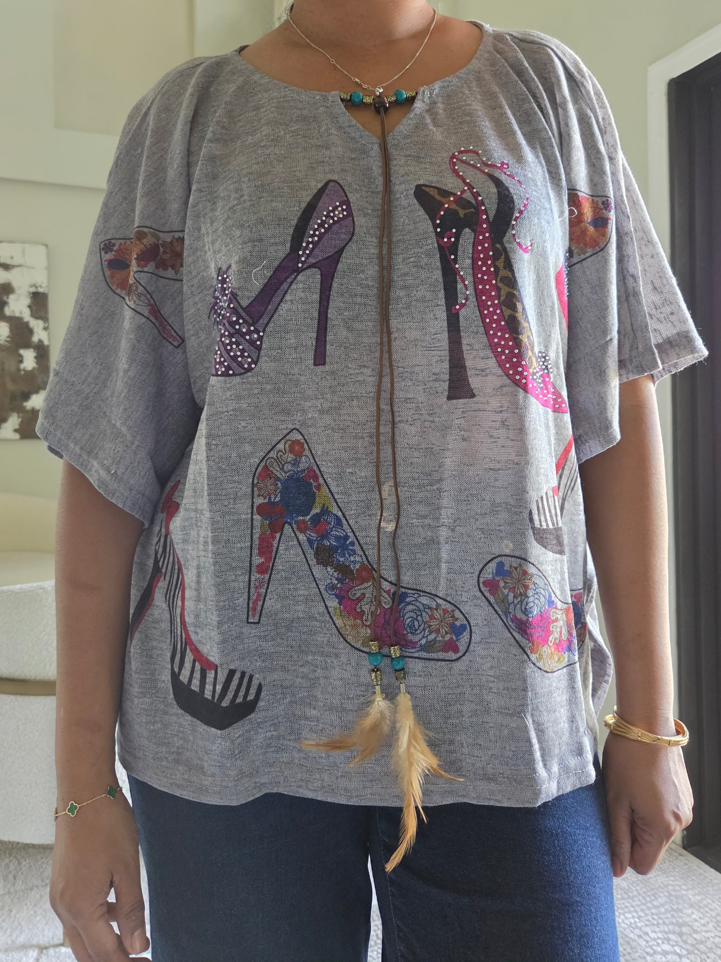 Glitzy Heels Printed Poncho Top