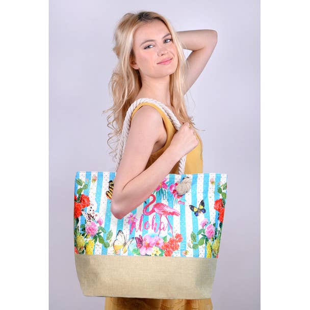 Summer Flower -Aloha- Rhinestone Ladies Tote Bag