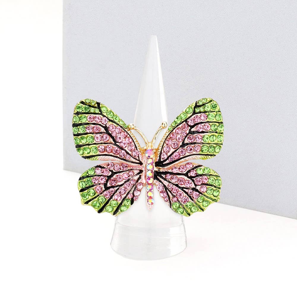 Rhinestone Embellished Metal Butterfly Stretch Ring